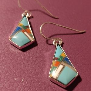 Gorgeous Sterling Silver Turquoise Native Earrings